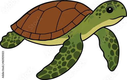 Sea Turtle Swimming Vector Illustration – Isolated Marine Reptile Graphic in Flat Style on White Background