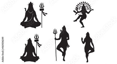Icon sheet of Lord Shiva silhouettes featuring multiple poses and stances.