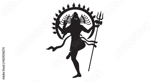Silhouette of Lord Shiva, the Hindu deity from India, standing in a graceful pose.