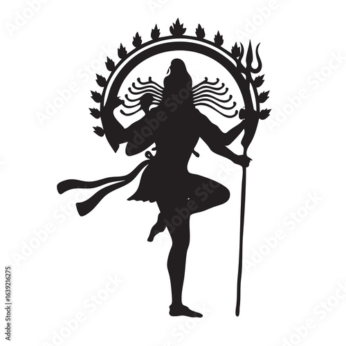 Silhouette of Lord Shiva, the Hindu deity from India, standing in a graceful pose.