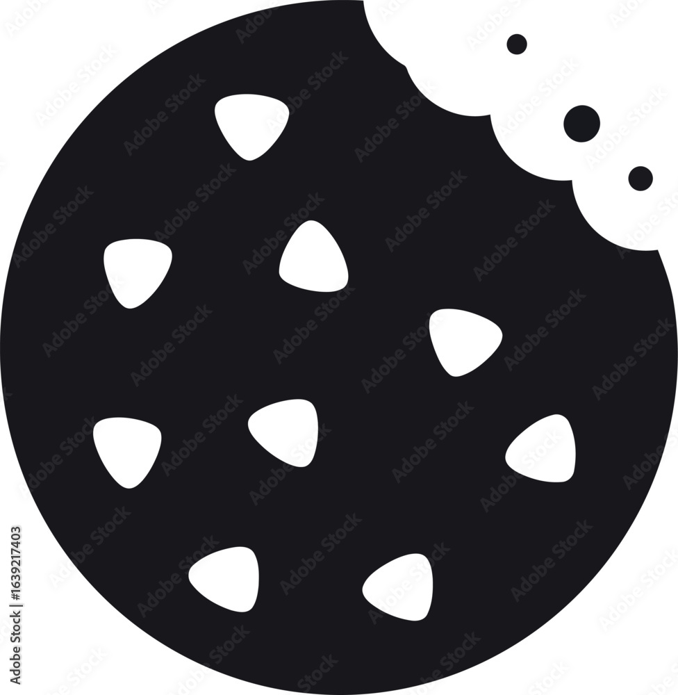 Fototapeta premium Bitten chocolate chip cookie icon black and white simple graphic