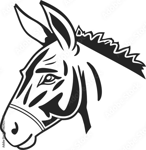 Editable big donkey face design vector with white background with tattoo horse style