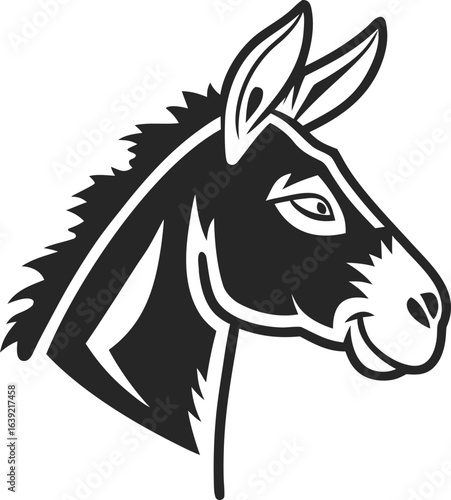 Editable big donkey face design vector with white background with tattoo horse style