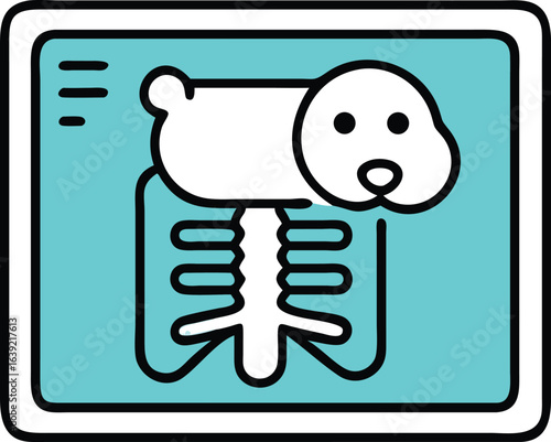 X-ray Image of a Dog Skeleton in Cyan