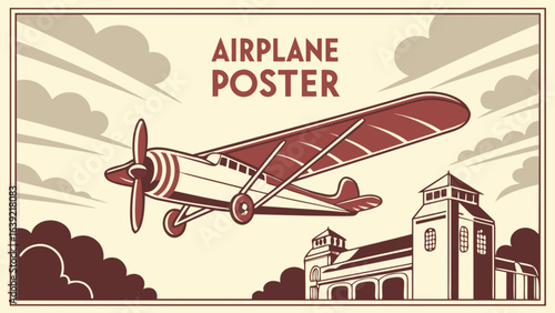 Vintage airplane poster design with retro aviation theme and classic aircraft illustration art print design