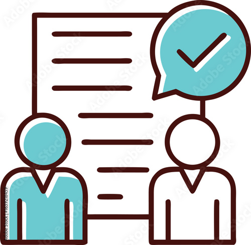 Two People Discussing a Document with a Check Mark
