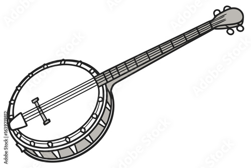 Vintage Banjo Illustration Expressing Musical Heritage A Classic Stringed Instrument Design For Artistic Expression And Nostalgic Appeal In Black And White
