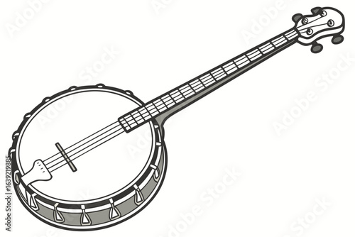 Vintage Banjo Illustration Expressing Musical Heritage A Classic Stringed Instrument Design For Artistic Expression And Nostalgic Appeal In Black And White