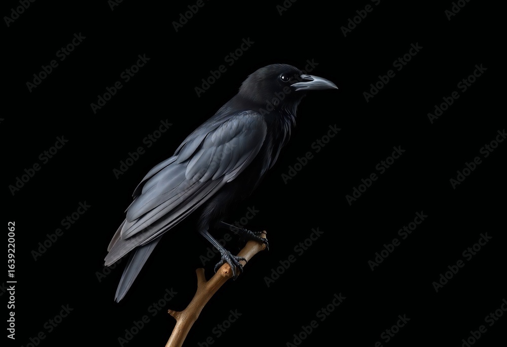 Obraz premium Portrait of a black crow on a branch