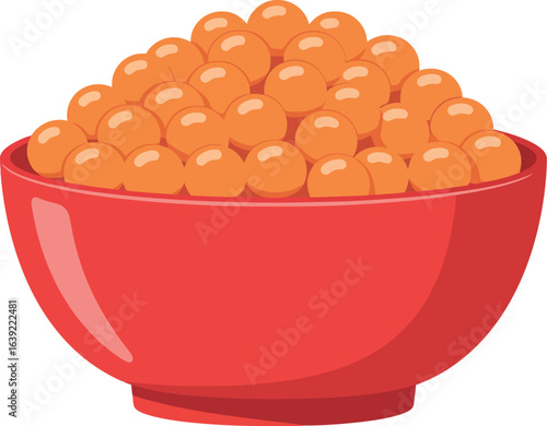 Red bowl full of salmon roe caviar