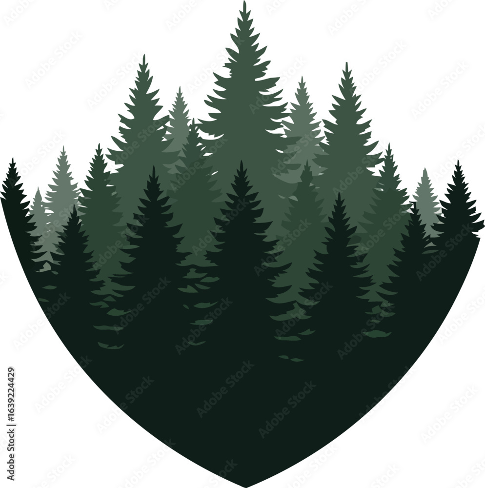 Obraz premium Shield shaped evergreen forest silhouette