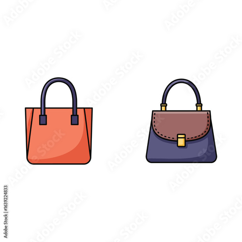 Two stylish handbags in different colors on a white background illustration