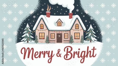 Wallpaper Mural Cozy Snow Covered House with Christmas Lights and Merry Bright Text winter Torontodigital.ca