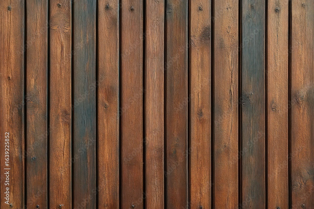 Obraz premium Close-up of vertically aligned wooden planks with rich brown tones and visible natural grain patterns
