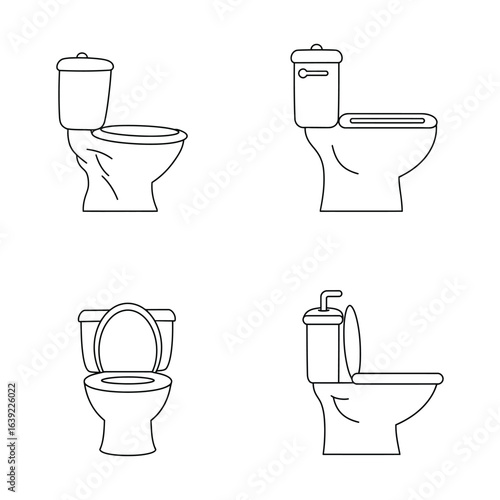 Four different toilet bowl designs in a simple black and white outline