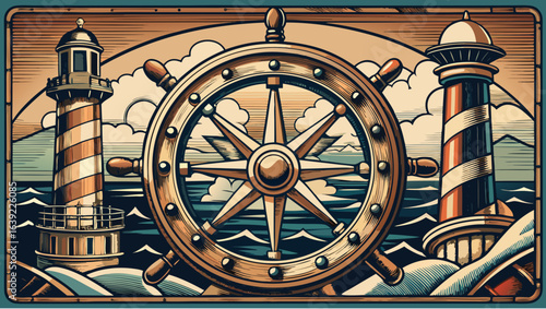 steering wheel on a ship