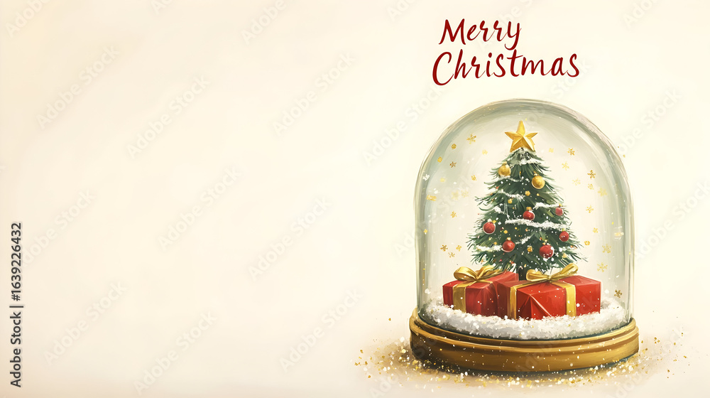 Fototapeta premium Charming christmas snow globe with mason jar, pine tree, and gifts for holiday decor