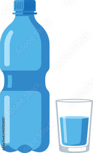 Blue water bottle and glass