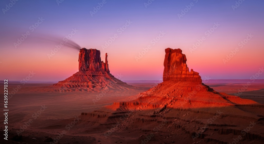 Naklejka premium Majestic Red Rock Formations in Desert at Sunset with Vibrant Sky