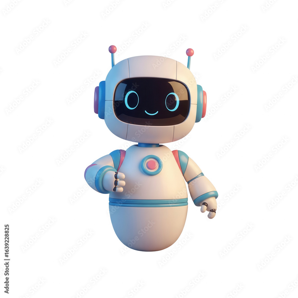 Fototapeta premium Cute And Friendly Robot Character Standing On A Transparent Background Looking Ahead