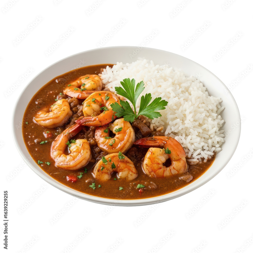Isolated Plate Of Grilled Shrimp With Rice Accompanied By Parsley Against Transparent Background Isolated Plate Of Grilled Shrimp With Rice Accompanied By Parsley Against Transparent Background