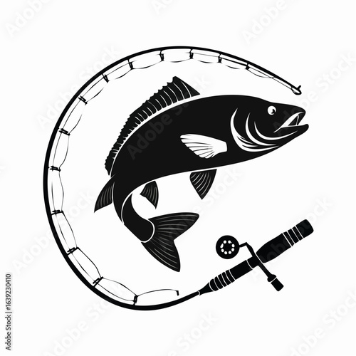 Fish and fishing rod silhouette