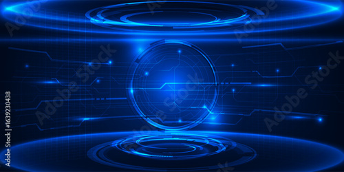 Abstract futuristic digital technology background with digital circle and circuit and hi tech stage.Vector illustrations.