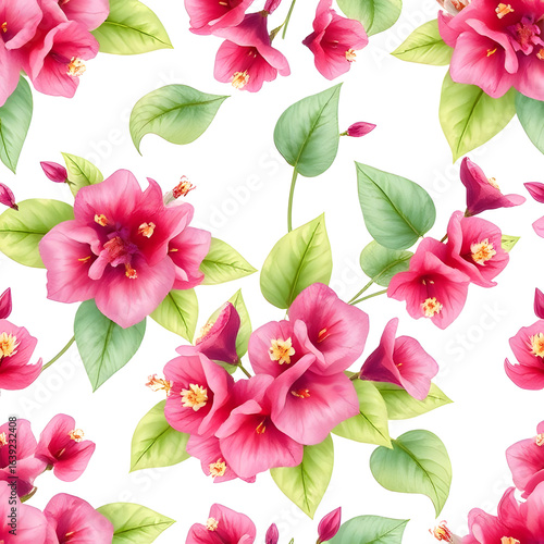 Wallpaper Mural watercolor illustrations of Bougainvillea - Bougainvillea glabra a seamless pattern. These images highlight the unique details and delicate presentation of the plant. Torontodigital.ca
