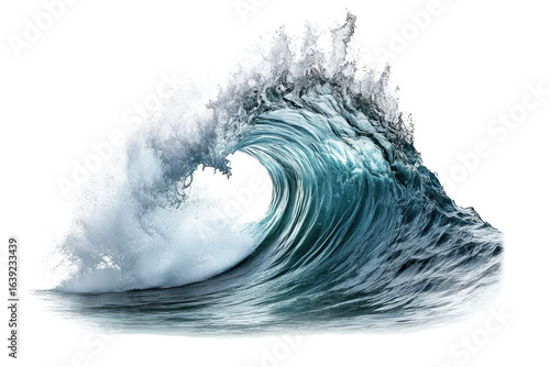 Ocean water surface waves isolated in white background showcasing the dynamic movement and power of nature during bright daylight hours