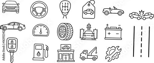 Automotive and Car Maintenance Stroke Icon Collection.