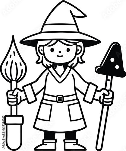 Botanical Halloween Apothecary Cute Witch with Magical Tools