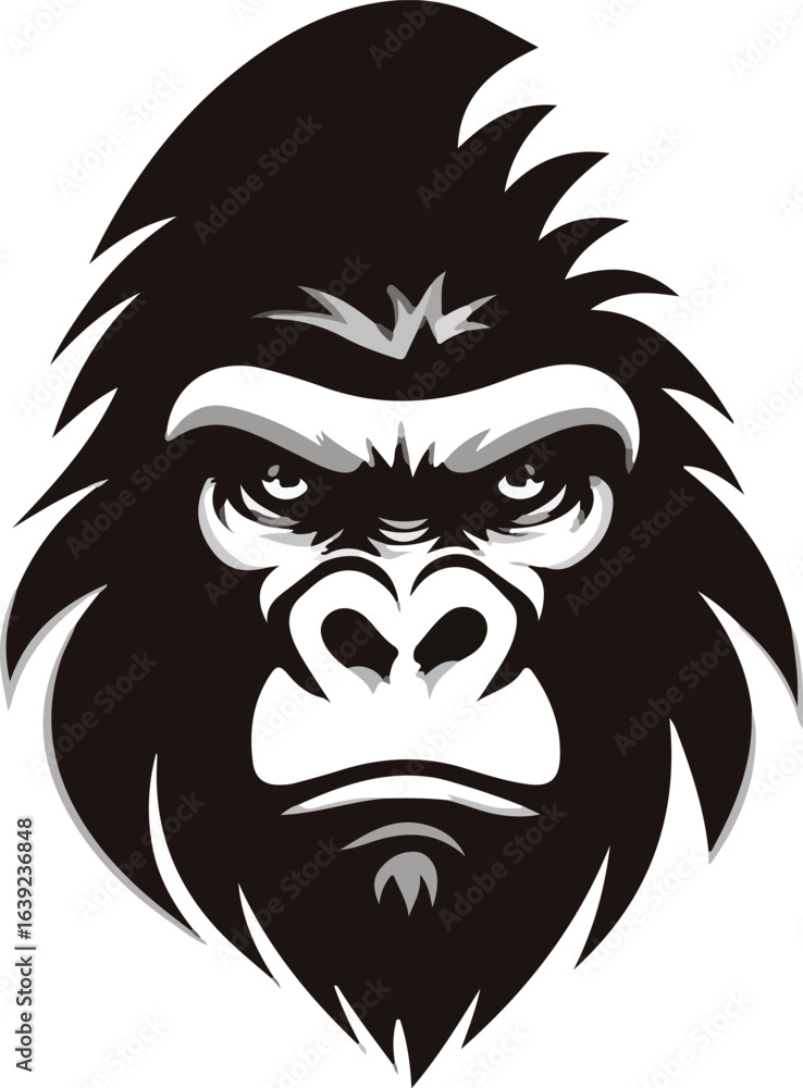 Fototapeta premium Gorilla head illustration grayscale line art