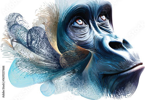 Gorilla head illustration in vibrant color