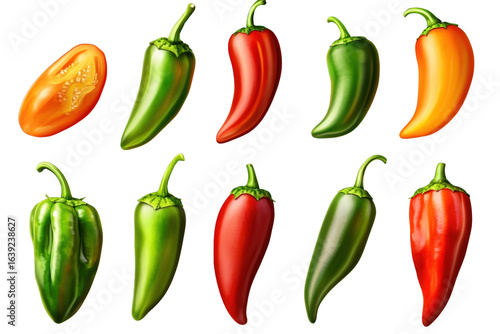 Wallpaper Mural Colorful assortment of jalapeno peppers displayed on a black surface, showcasing various shapes and ripeness for culinary inspiration in cooking and recipes Torontodigital.ca