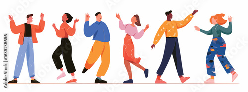Diverse Friends Dancing, Flat Vector Illustration