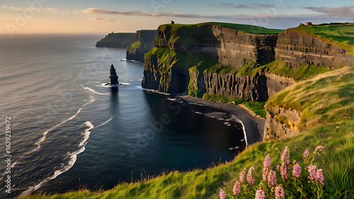 capturing the Cliffs of Moher in Ireland during sunset