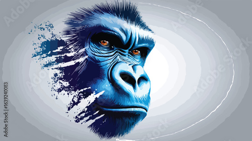 Gorilla head portrait graphic style blue