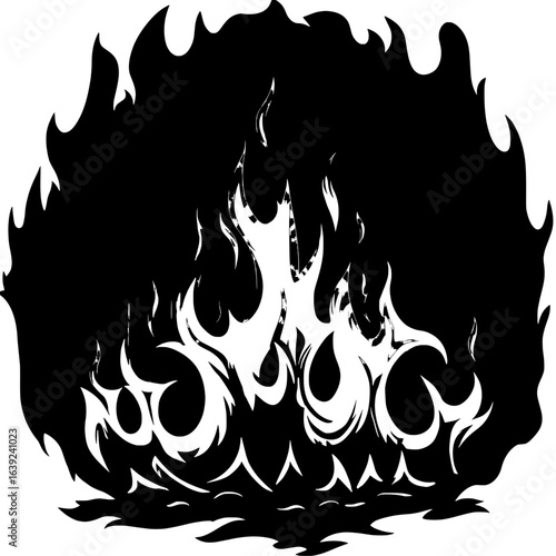 Eternal Embers: A mesmerizing silhouette of a raging fire, its intricate dance of flames casting an ethereal glow, embodying raw energy and primal warmth.