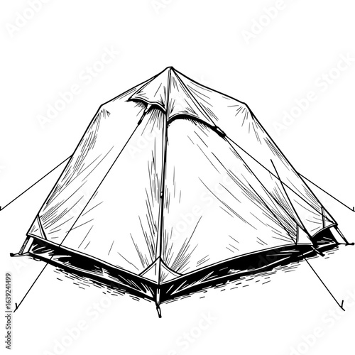 Simple tent illustration for outdoors: A line art depiction of a simple tent, evoking a sense of adventure and outdoor escape, is perfect for camping, travel, and recreational themes.