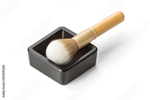 Luxury Makeup Brush in Black Square Holder – Isolated on White Background