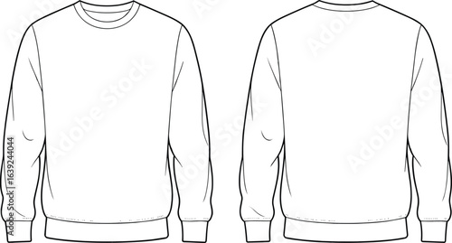 Blank crewneck sweatshirt front and back view template for apparel design mockup and clothing branding presentation, flat vector illustration