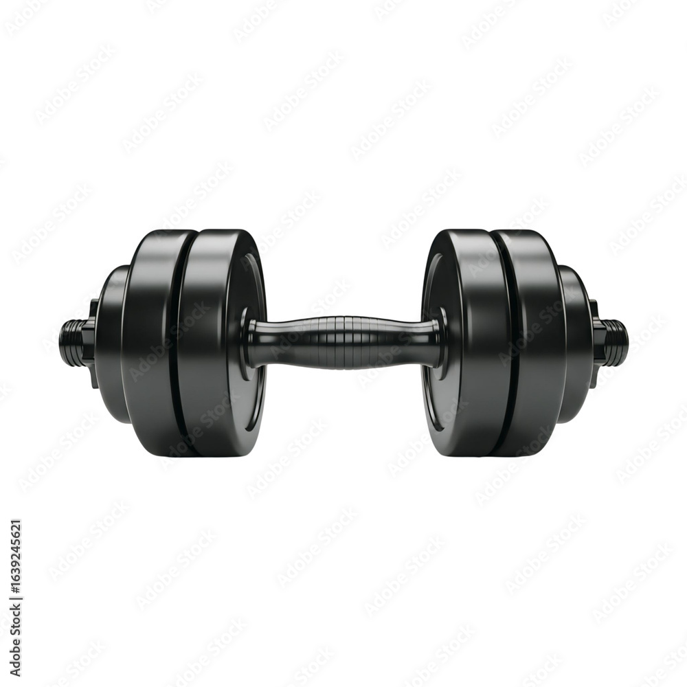 Fototapeta premium Black metal dumbbell isolated on transparent background