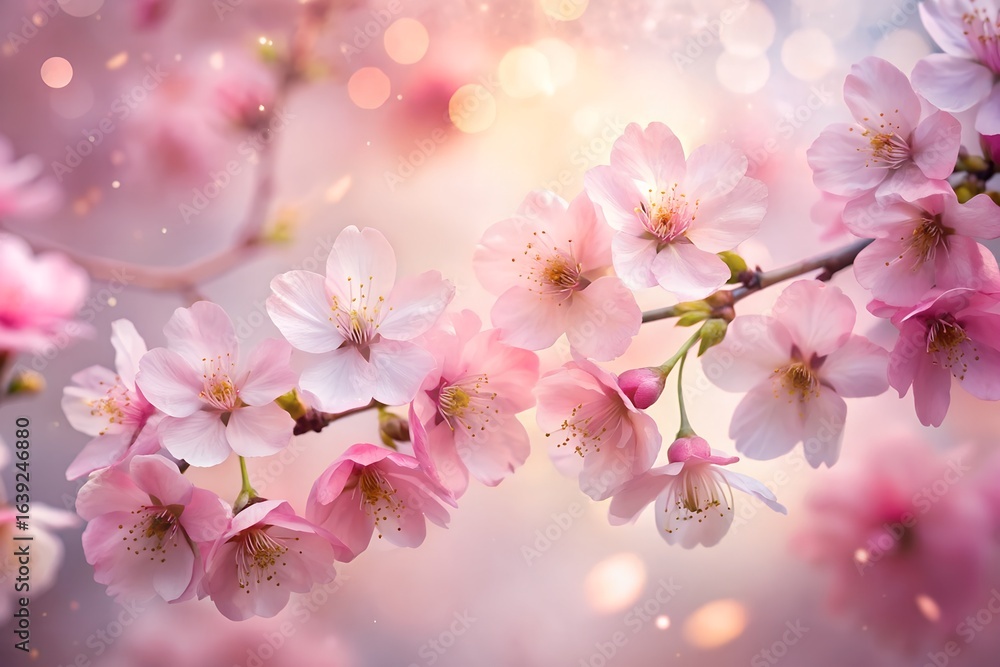 Fototapeta premium Delicate Pink Cherry Blossoms in Soft Focus Springtime Light