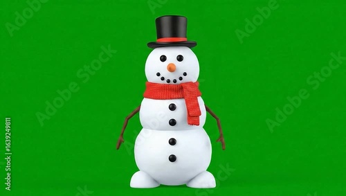 Dancing snowman character on green screen for Christmas
