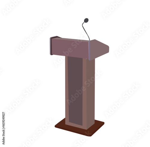 speech podium.Wooden podium tribune with microphones 