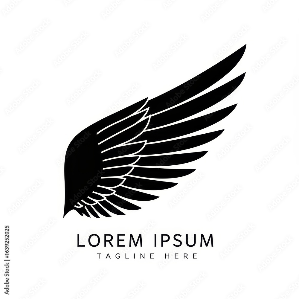 Obraz premium Detailed black silhouette of a single majestic angel wing with intricate feather details isolated on white background