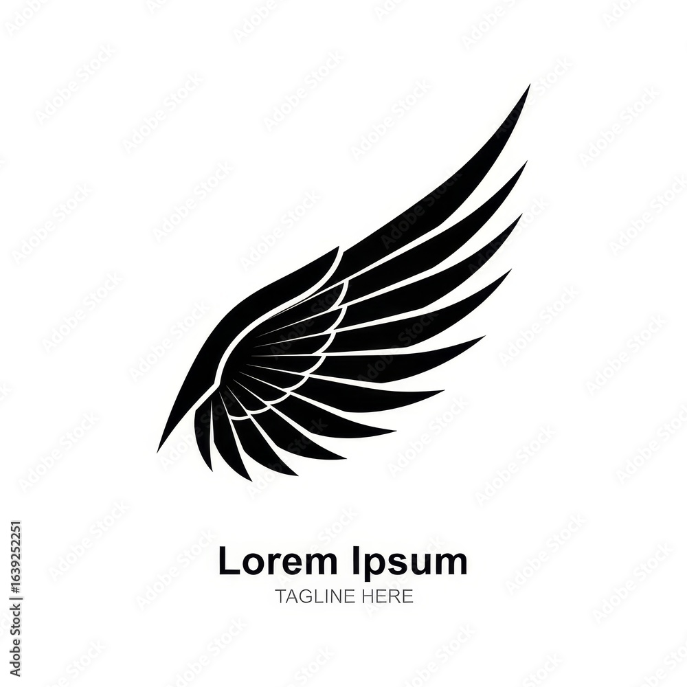 Obraz premium Stylized black wing silhouette with detailed feathers isolated on a clean white background for graphic design isolated on white background