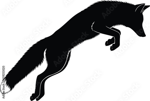 Sleek Silhouette of a Fox Leaping Gracefully Depicting Wildlife Art and Precision in Design Emphasizing the Animal's Form