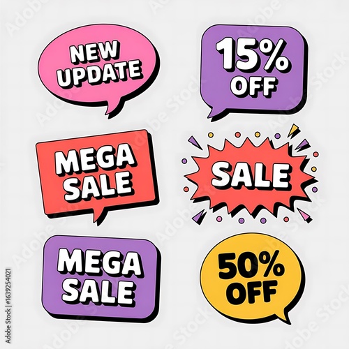 Colorful Vector Sale Banners and Discount Stickers for Marketing Campaigns and Promotional Offers with Eye Catching Designs