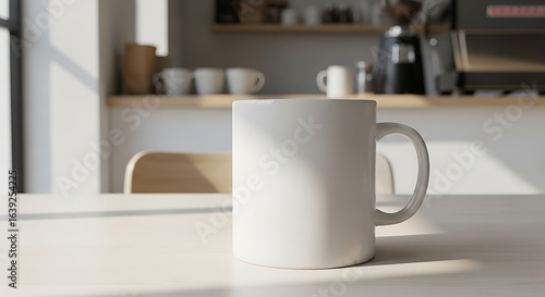 Wallpaper Mural A white mug sits on a bright, sunlit table in a cafe setting with blurred background details. Torontodigital.ca